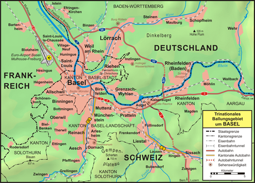 
Location of the airport relative to Basel